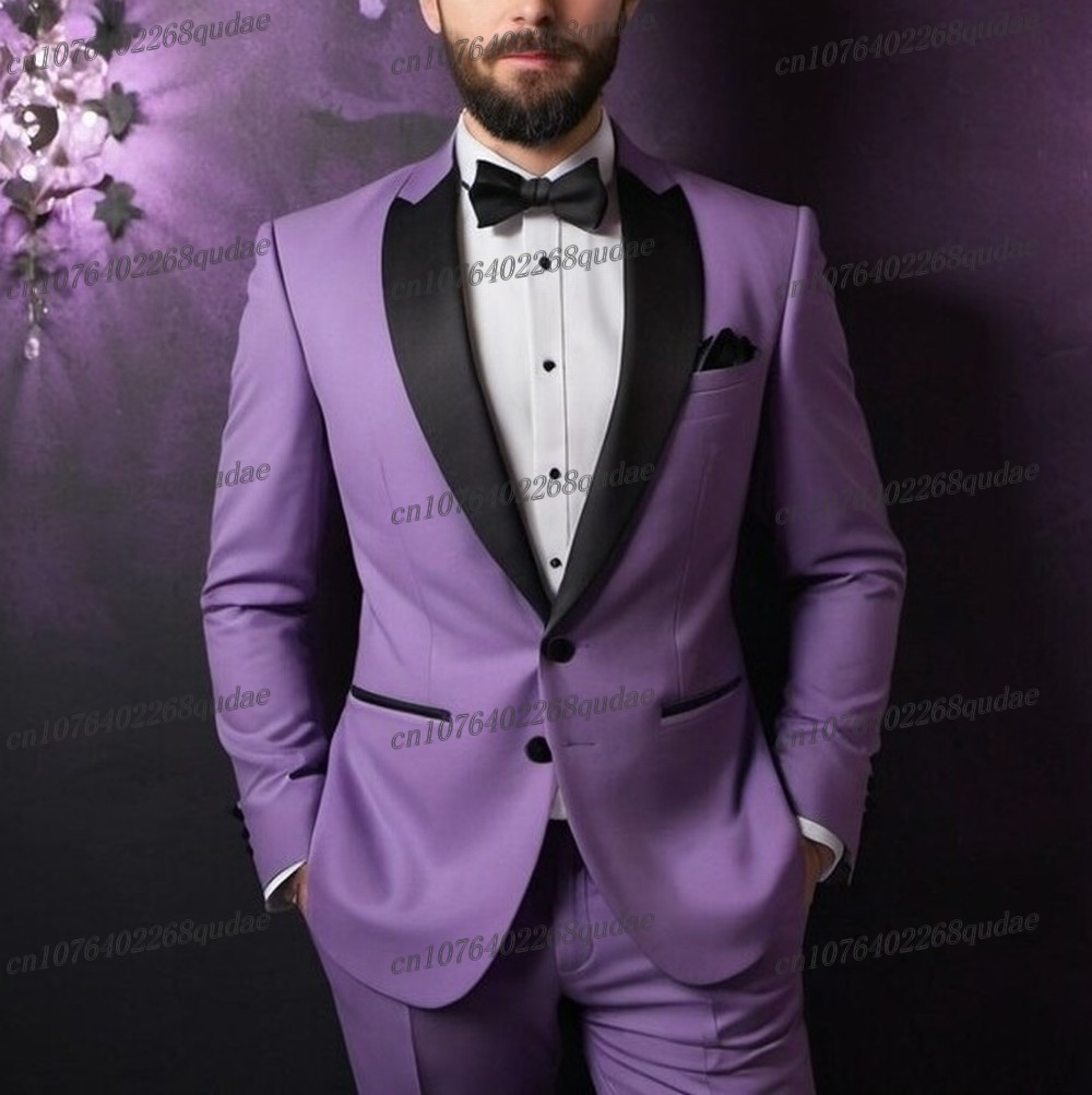 Men Formal Wear Purple - Black Collar Light Purple Formal Men