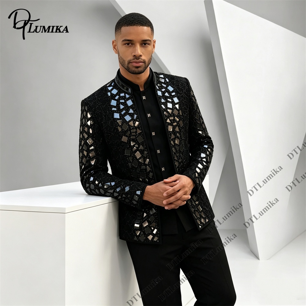 Men Black Mandarin Collar Suit - Men Formal Wear With Blazer recension och pris