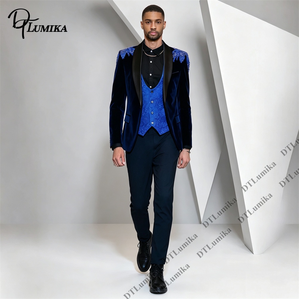 Peagent Men 3 Piece Velvet Sui - Men Formal Wear With Blazer recension och pris