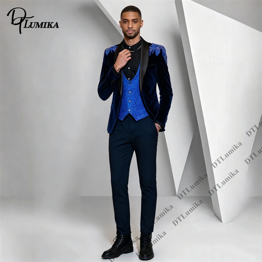 Peagent Men 3 Piece Velvet Sui - Men Formal Wear With Blazer recension och pris